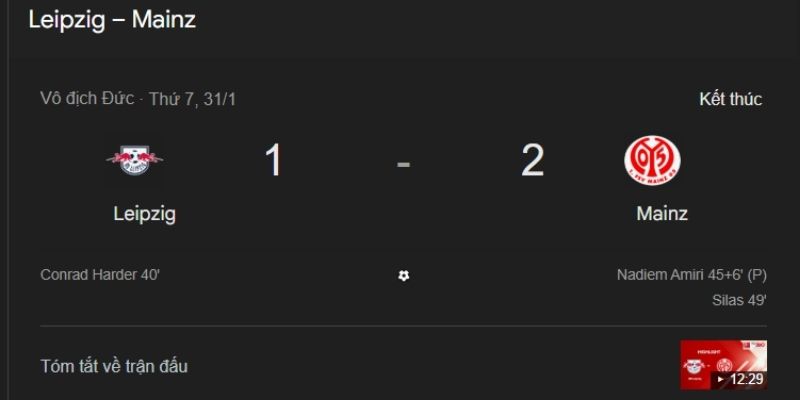 Kết Quả Bóng Đá RB Leipzig Vs Mainz Ngày 31/01/2026 cho thấy xG đánh bại kiểm soát bóng